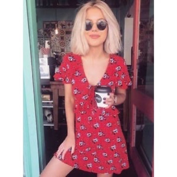 topshop red tea dress